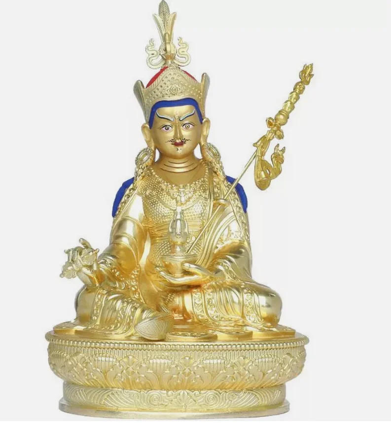 Ручная роспись бронзовая статуя Будды Падмасамбхава позолоченная Гуаньинь Бог