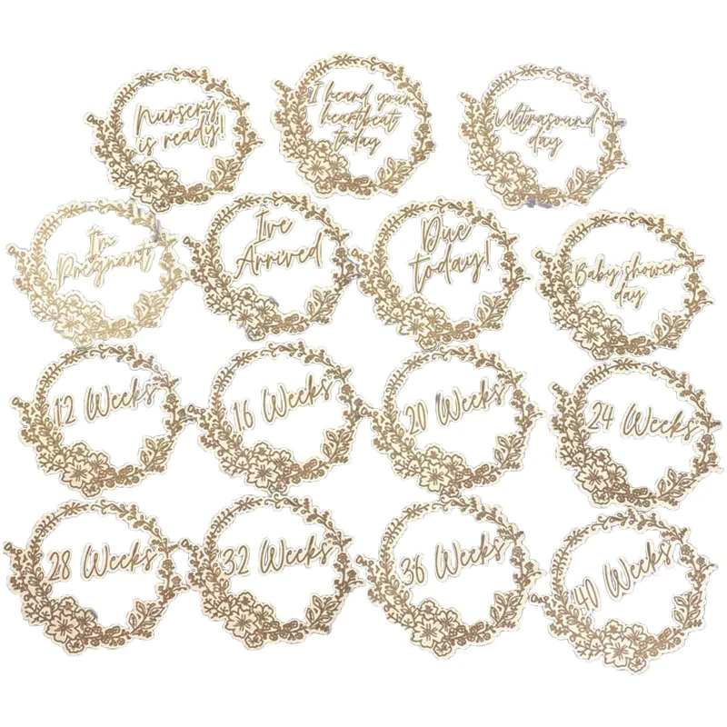 

15 Pcs/Set Baby Wooden Milestone Cards Newborn Wreath Memorial Card Monthly Recording Birth Anniversary Cards Gifts