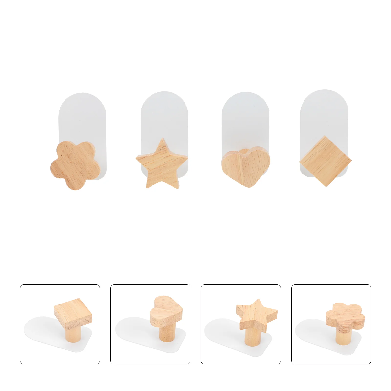 

4pcs Self Adhesive Hooks Wooden Wall Hooks Punch Free Wall Hanger Bathroom Hooks for Kitchen Bathroom Home ( Wood Hanging hooks