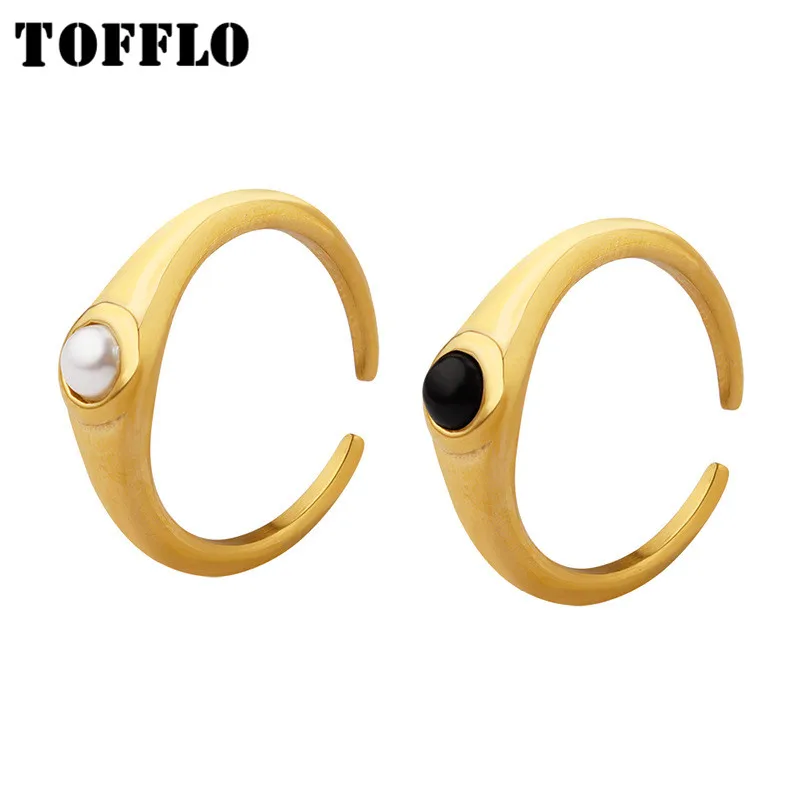 

TOFFLO Stainless Steel Jewelry Geometric Vintage Inlaid Glass Bead Ring Women's Simple Ring BSA421