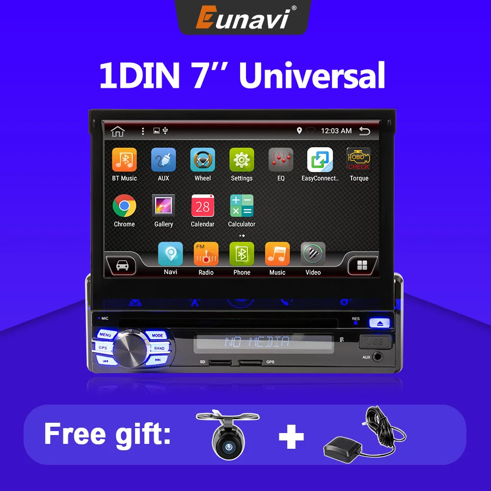 

Eunavi 7" Universal Android 9 Car Multimedia Player Radio Auto DVD 1din Single 1 Din 1024*600 Headunit GPS Navigation Autoradio