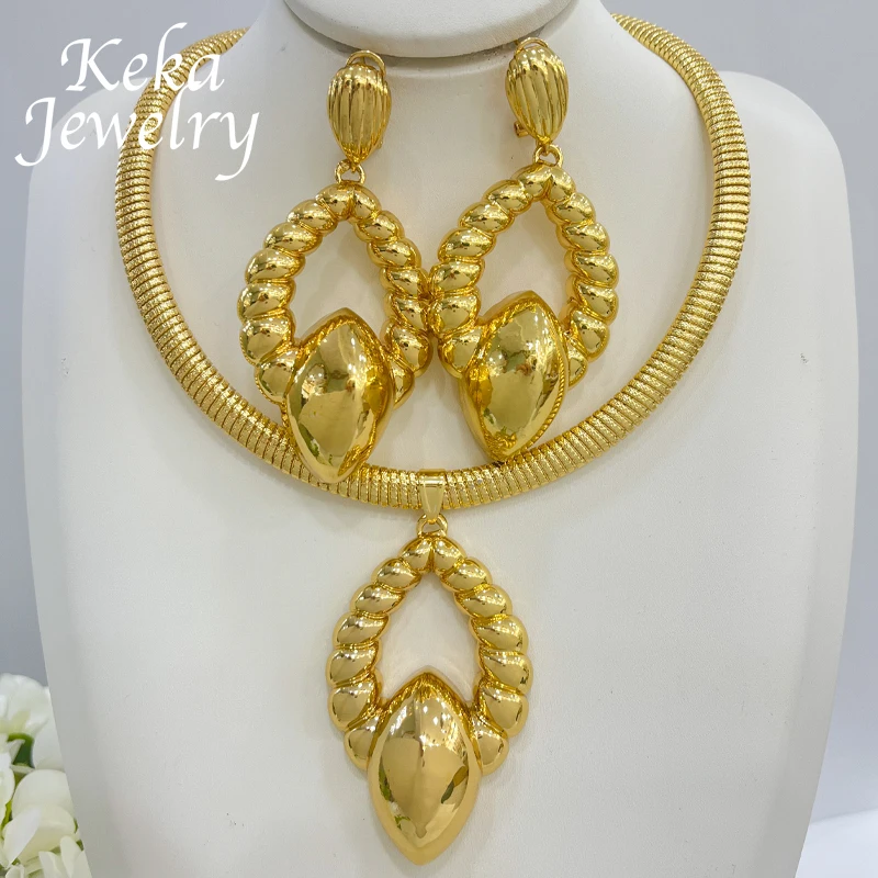 

Luxury Elegant 24K Gold Plated Jewelry Set for Women Necklace Pendant Earrings Dubai Wedding Party Accessories Fashion Jewelry