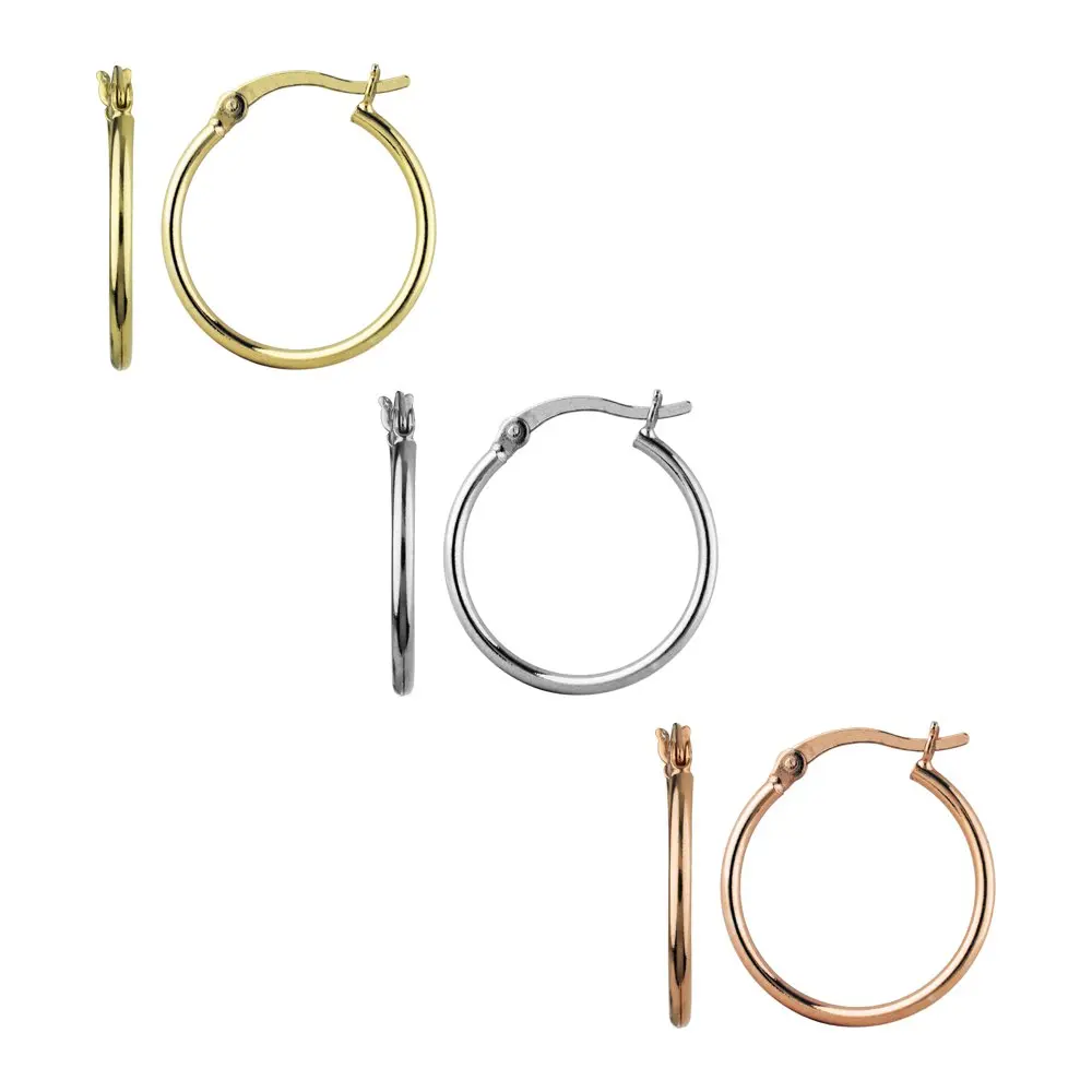 

3 Tone 14K Rose Gold/Gold Plated Sterling Silver Hoop Earring Set