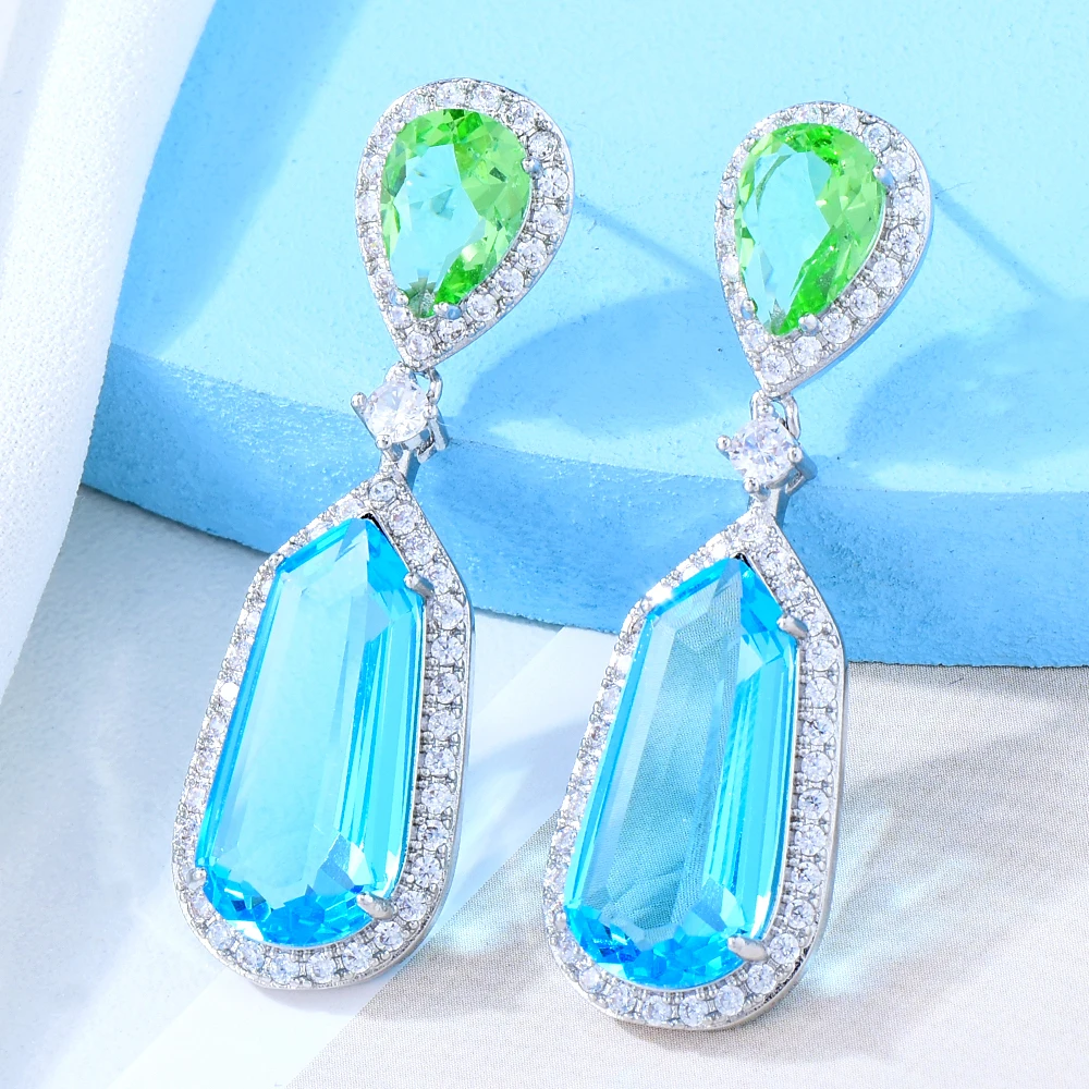 

Kellybola Brand New Design Romantic Blue Pink Earrings for Women Bridal Wedding Party Boho Charm Ins Style Jewelry Sweet Cute