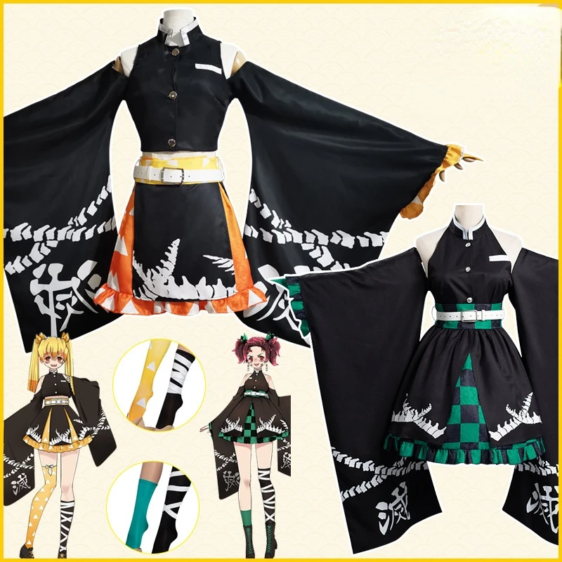 

Japanese Anime Demon Slayer Zenitsu Women's Cosplay Costumes New Arrival Comfortable Sets Halloween Dress Uniform