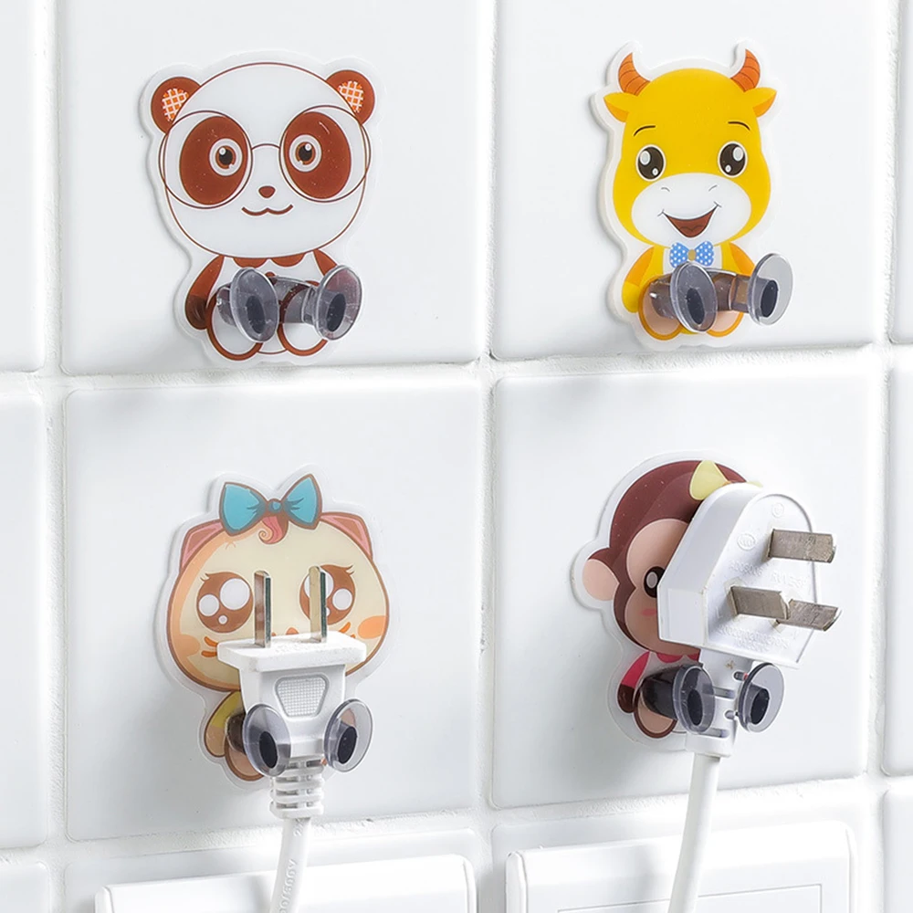 

10PC Power Cord Plug Bracket Wall Mounted Cartoon Animals Adhesive Strength Shelf Hook Creative Sockets Storage Rack Holder