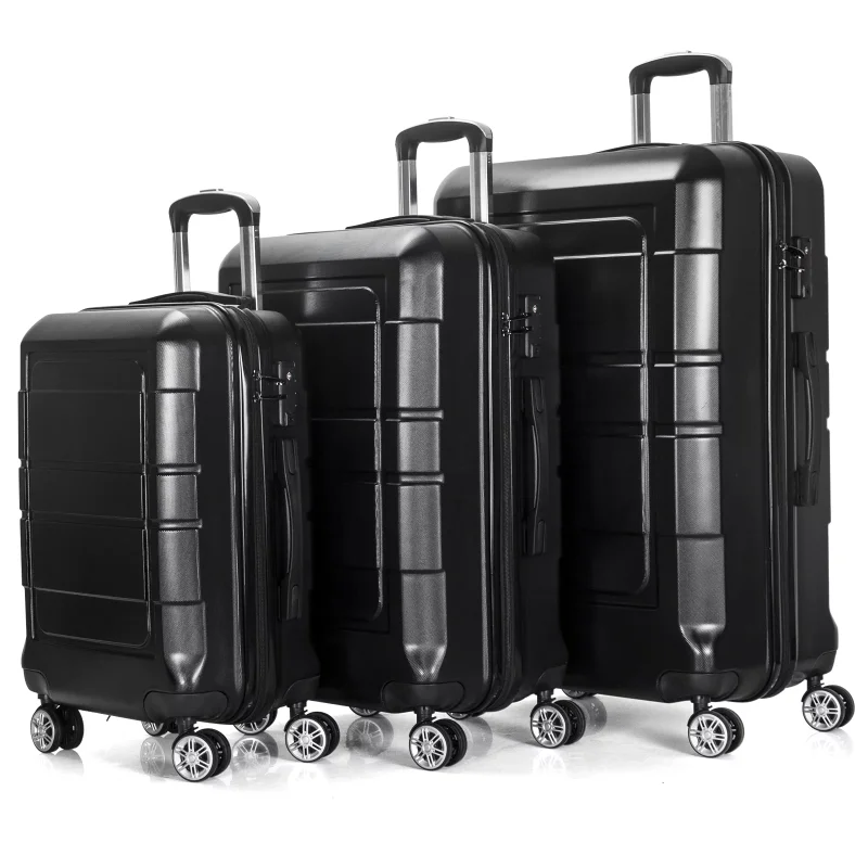 

Traveling Luggage, 3pcs Hardside Luggage Set, 20"+24"+28" with TSA Lock, Black