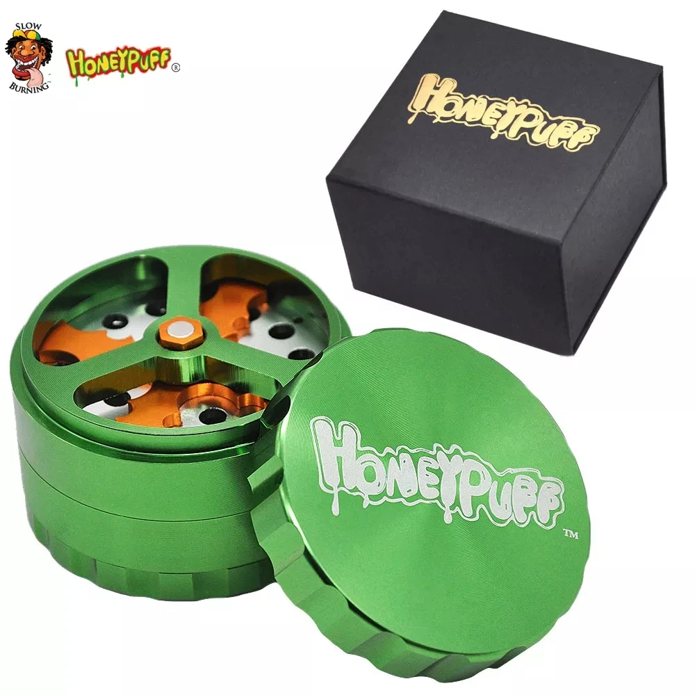 

HONEYPUFF Grinder Weed Aluminum Tobacco Herb Grinder 63mm/2.5 Inch 4 Layers Gift Box Spice Crusher Smoking Accessories