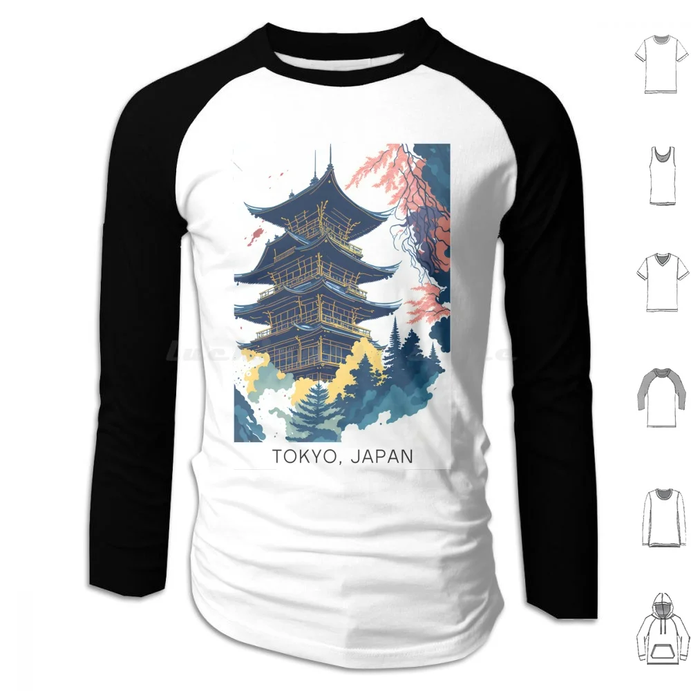 Толстовка с капюшоном для путешествий Токио акварель Япония синьцзюку парк Рено