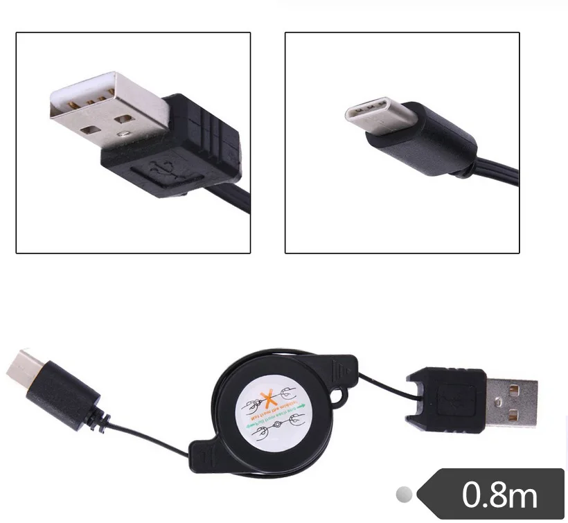 

USB 3.1 Type C Retractable Charger Charging Sync Data Cable for Huawei P9 Honor8 0.8m