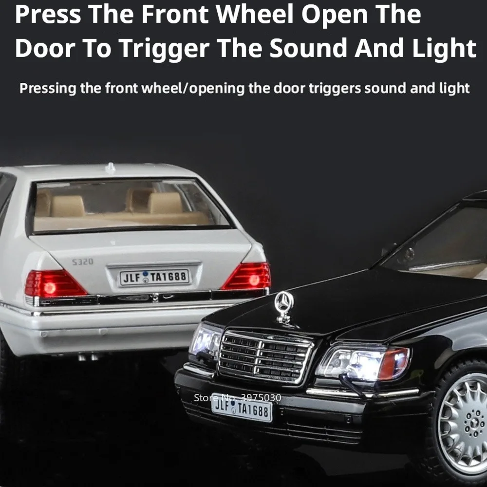 W140 320SEL Wysoka symulacja Model samochodu Cynk Metalowy korpus Plastikowe podwozie Gumowa opona Trwała funkcja wycofania Z...