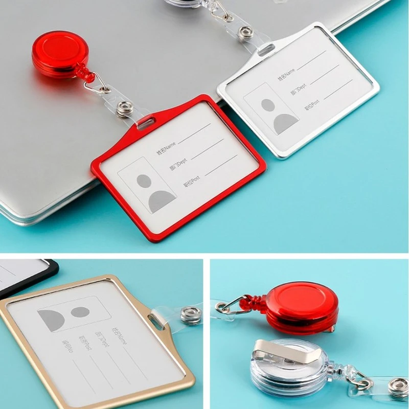 

1pc Retractable Keychain Key Ring ID Badge Holder Name Tag Card Holders Stationery Business ID IC Card Holder