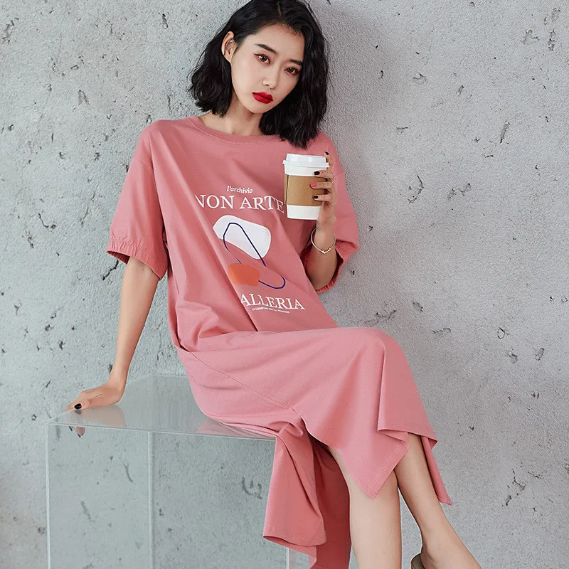 

Nightgowns For Women Modal Cotton Sleepshirt Large Size Cute Cartoon Night Dress Short Sleeve Lady Summer Sleepwear Nightshirt