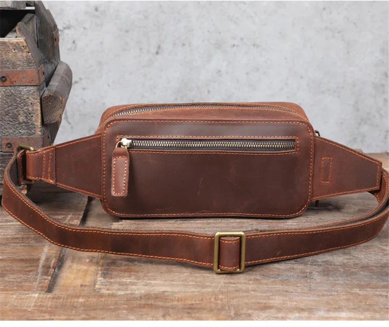 Vintage natural crazy horse cowhide men's chest bag fashion high-quality genuine leather daily sports party small shoulder bag