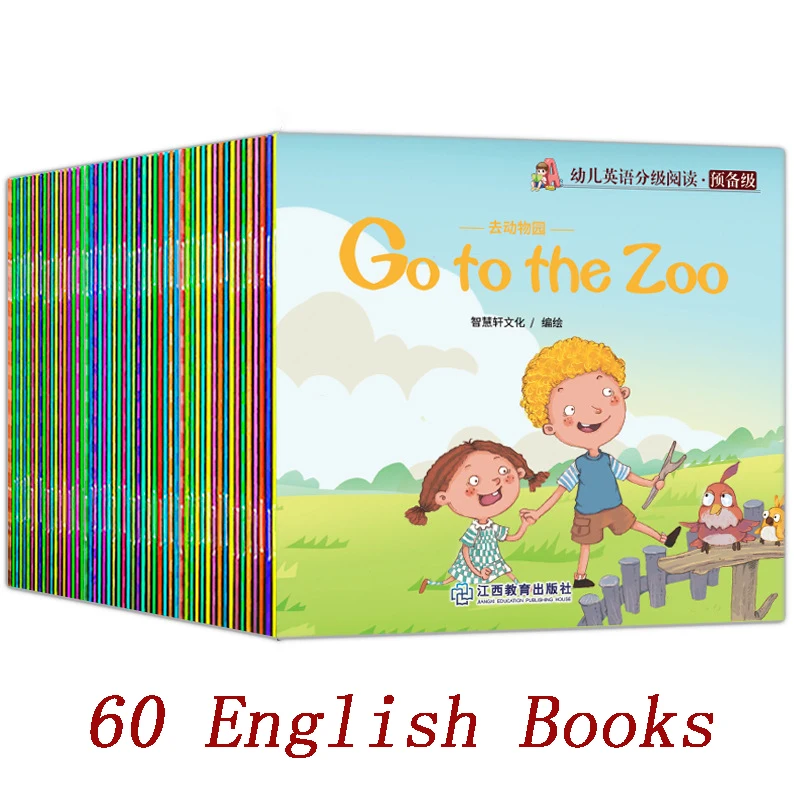 

60 Books/Set English Picture Book Children Enlightenment Baby Kids Learn Words Tales Series Educational Reading Libros Chinese