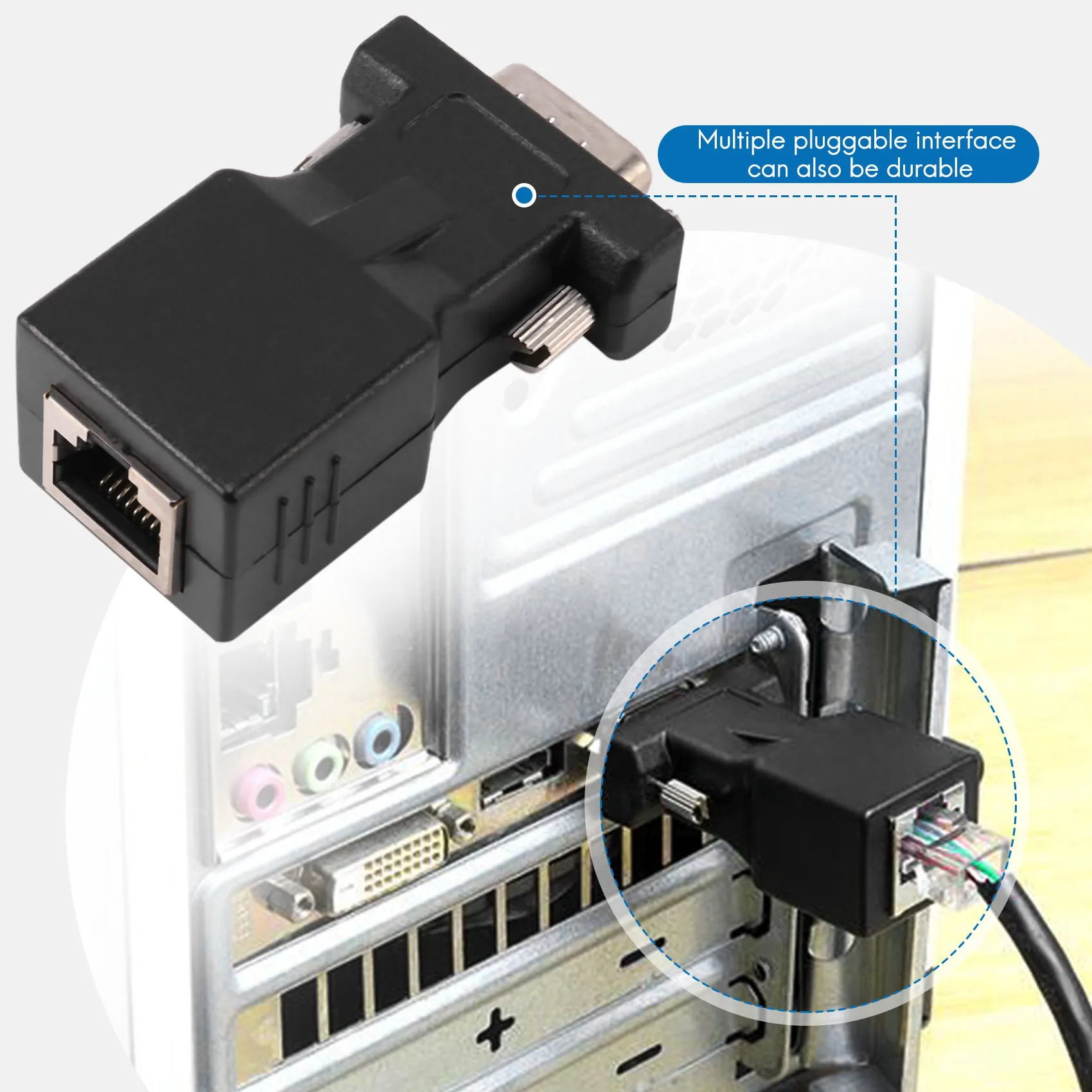 Удлинитель VGA папа к адаптеру сетевого кабеля LAN CAT5 CAT6 RJ45