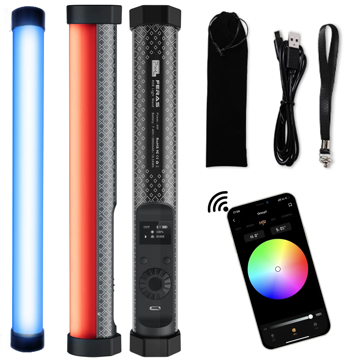 

PIXEL RGB Light Wand Photography Lighting Wand Handheld Rechargeable Video Light And it is Suitable for Creative Shooting, Live