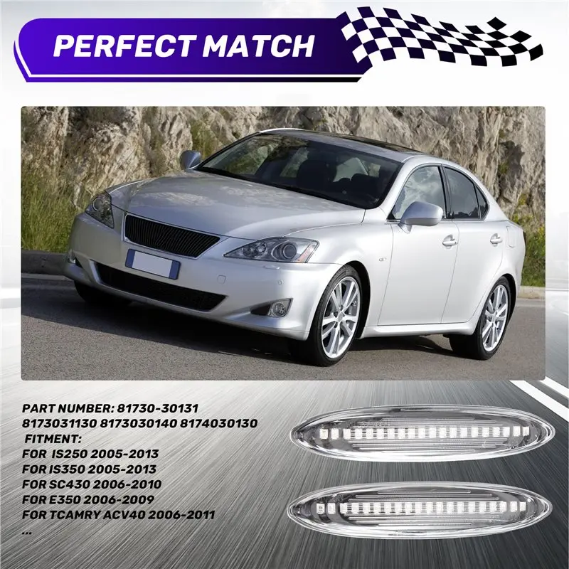 Фото Для Lexus IS250 IS350 SC430 Toyota MARK X REIZ CROWN UZZ40 Highlander 2 шт. светодиодных динамических боковых указателей поворота. №2
