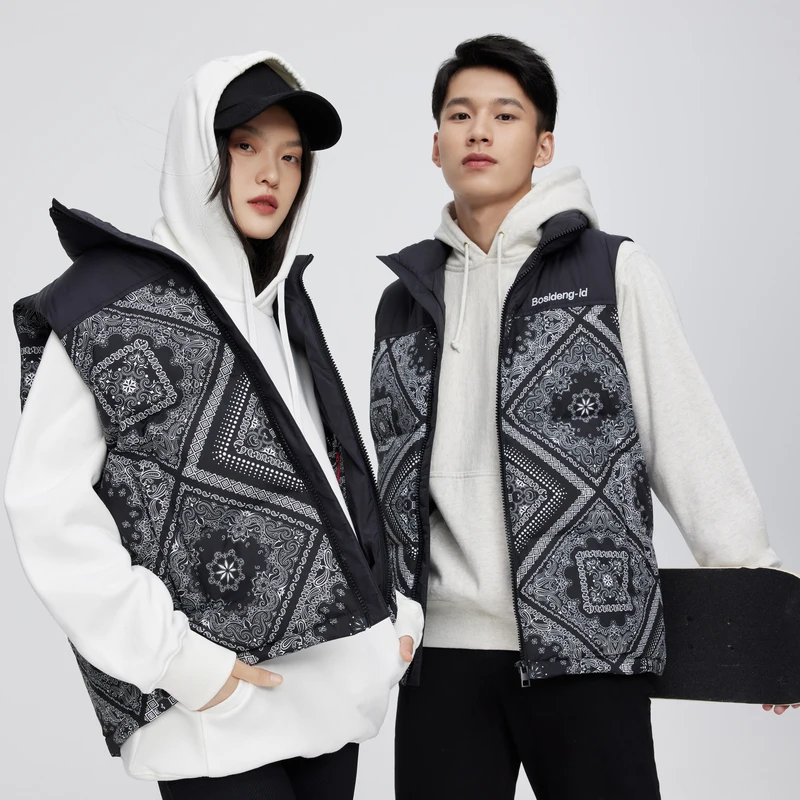 BOSIDENG зимний жилет для мужчин и женщин утепленный воротник-стойка цветной бандана