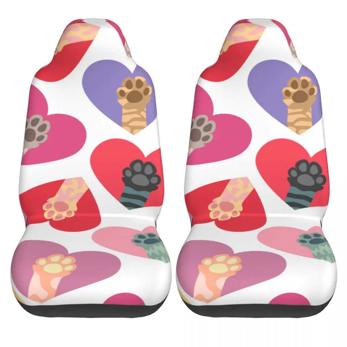 

2 Pcs Car Covers Seat Universal Interior Auto Seat Cover Multicolored Cat Paws In Colorful Hearts