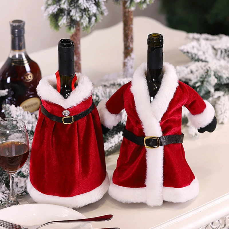 

Рождественская Крышка для винной бутылки, бархатное платье, сумка для винной бутылки шампанского, чехол для дома, Рождество, Новый Год, иску...