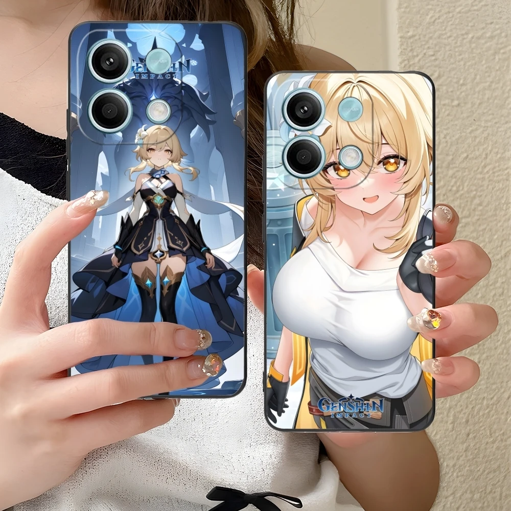 Genshin Impact Lumine Smart Cell Phone Case for Xiaomi Redmi Note 13 12 11 10 9 8 7 6 S A Pro Lite Plus 5G Black Cover Shell