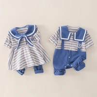 2022 spring and autumn new boys and girls baby college style one piece spring and autumn suit 12 cute brother and sister dress