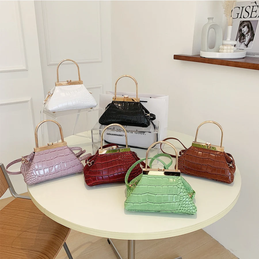 

Hot sales women Solid color Vintage alligator messenger bag High quality PU leather purses and handbag designer crossbody bags