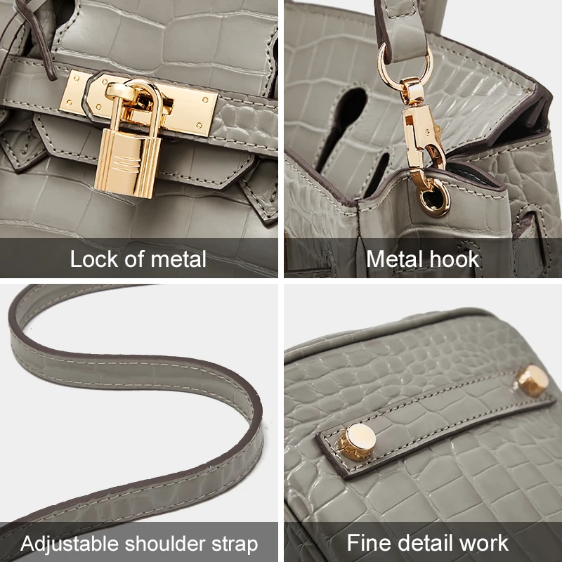 FOXER Fashion Women Crocodile Pattern Handbag Split Leather Top Handle Bag Lady Shoulder Bag Commute Female Brand Crossbody Bags