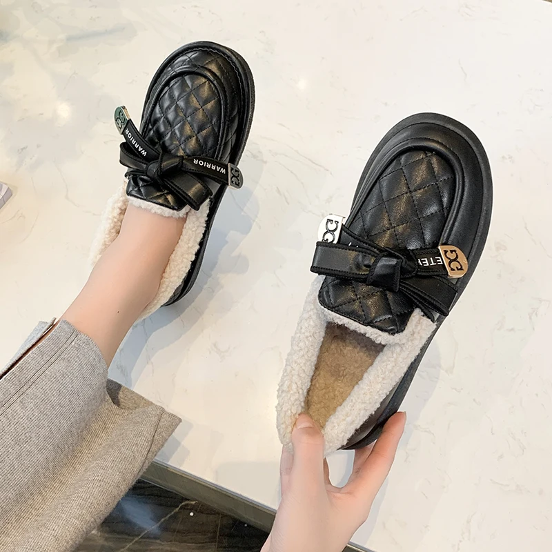 

Женская обувь, обувь в горошек, новинка, зимняя теплая хлопковая обувь на толстой бархатной подошве с круглым носком, бархатные лоферы