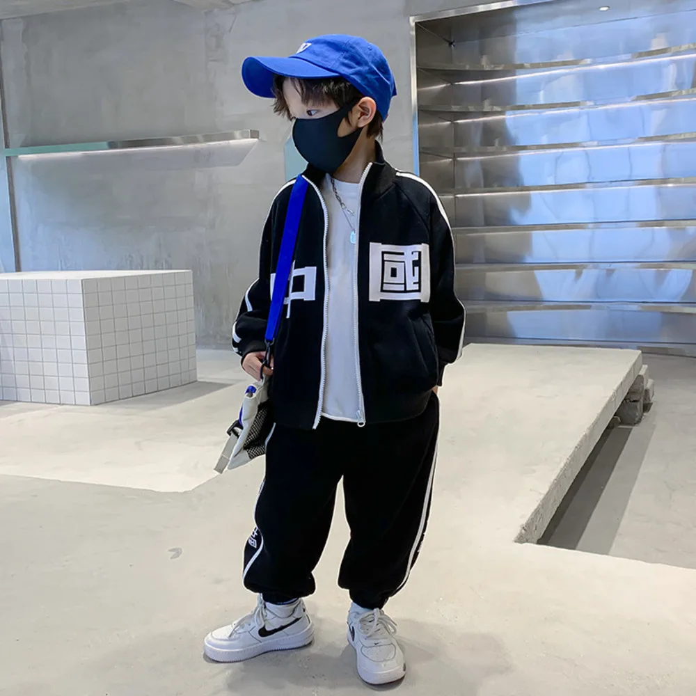 

Весенняя Новинка 2022, Детское пальто для мальчиков, красивый костюм из двух предметов с китайским принтом для больших мальчиков, модная брендовая одежда, комплект детской одежды