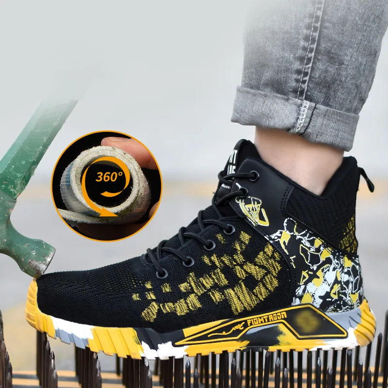 

Fashion 2023 Men Work Safety Boots Anti-smash Anti-puncture Work Sneakers High Top Safety Shoes Men Indestructible Work Boots