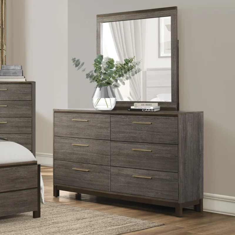 

[Flash Deal] Modern Style 1 Piece Dresser with 6 Drawers with Antique Pull-rod Two-tone Finish Wooden Bedroom Furniture