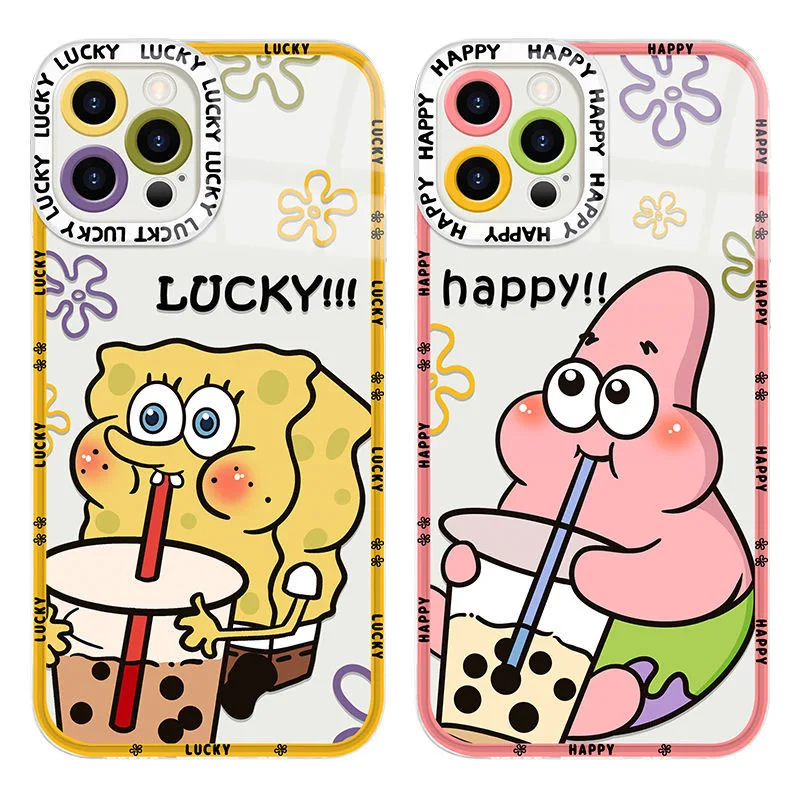 

Suitable Phone Cases For iPhone 13 12 11 Pro Max Mini XR XS MAX 8 X 7 SE Cartoon SpongeBob SquarePants Transparent Phone Case