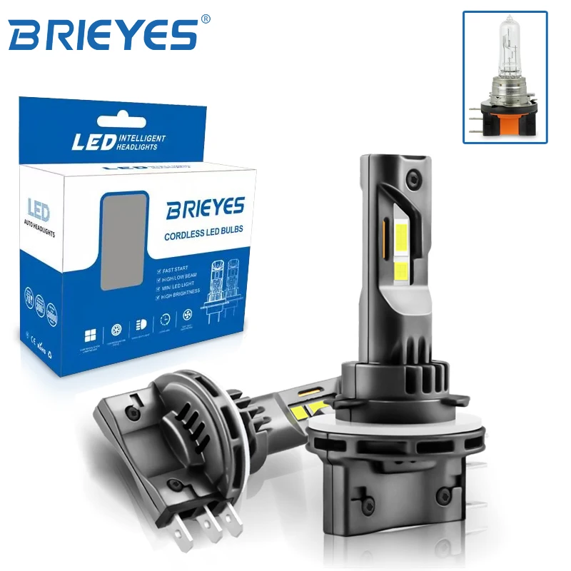 

Автомобильная светодиодная лампа BRIEYES H15 6500K, белая фара дальнего света и дневного света, 400% ярче, чем галогенная, Canbus, без ошибок, 2 шт.