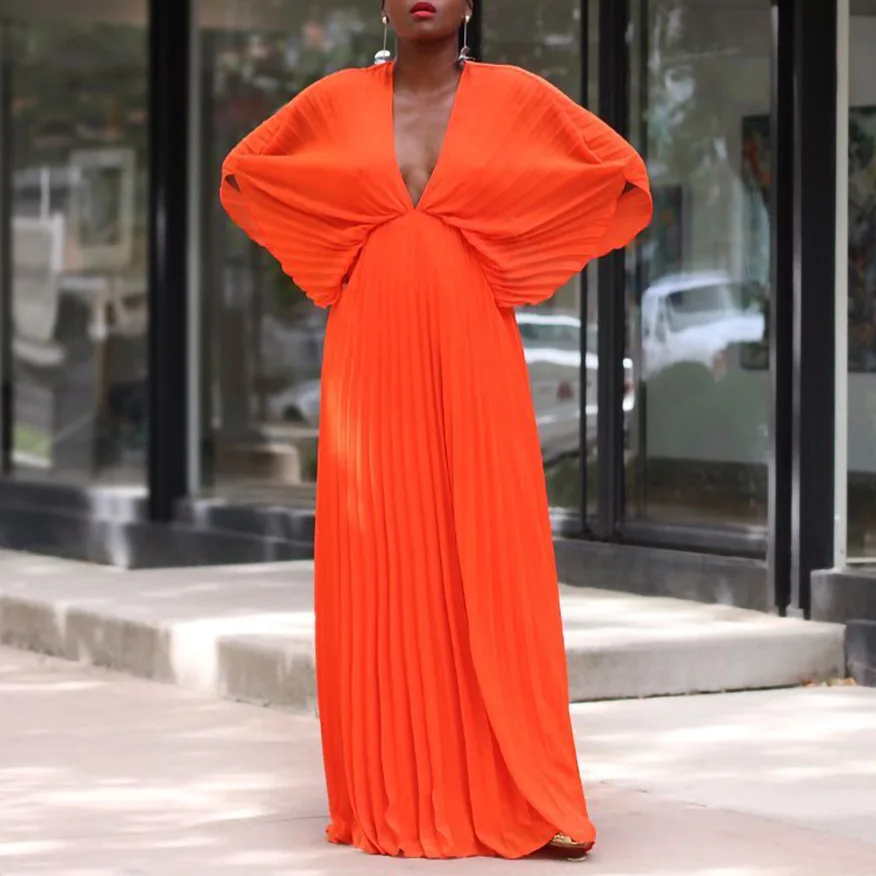Plus Size Party Dress Batwing Ruffle V Neck Elegant Women Cloth Chubby Female Luxury Long Robe 2023 Summer Trendy Wide Dress