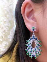 godki new luxury charm green cz crystal big earrings women girl banquet daily anniversary jewelry accessories high quality