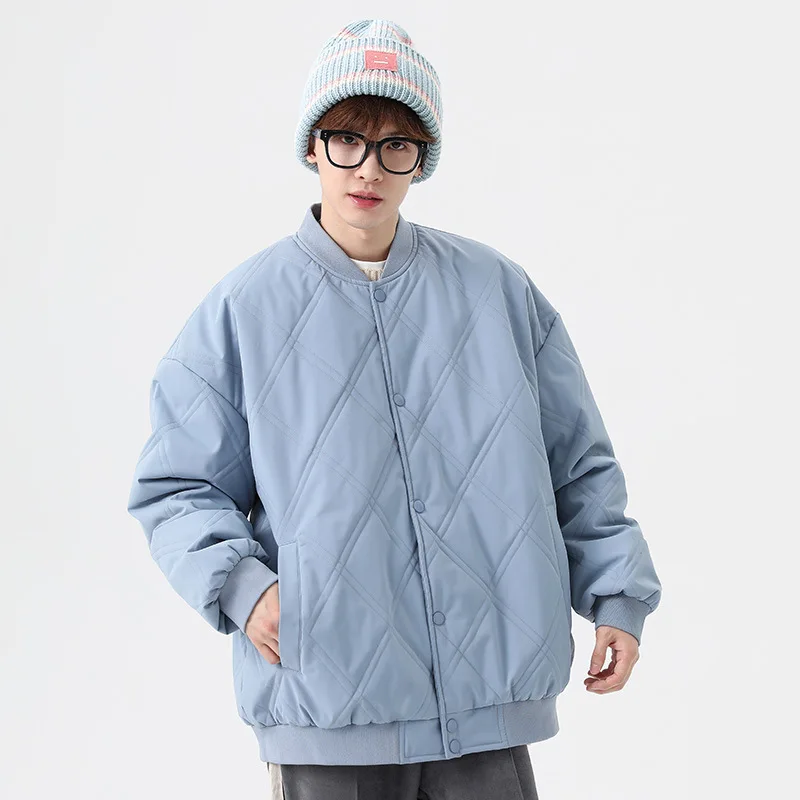 Autumn and winter diamond plaid warm cotton Jacket Men's fashion casual baseball collar cotton Jacket Trendy cotton clothes