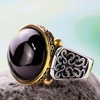 fashion two tone hallow out ring silver plated black stone rings for women wedding party punk jewely accessories gift a4m912