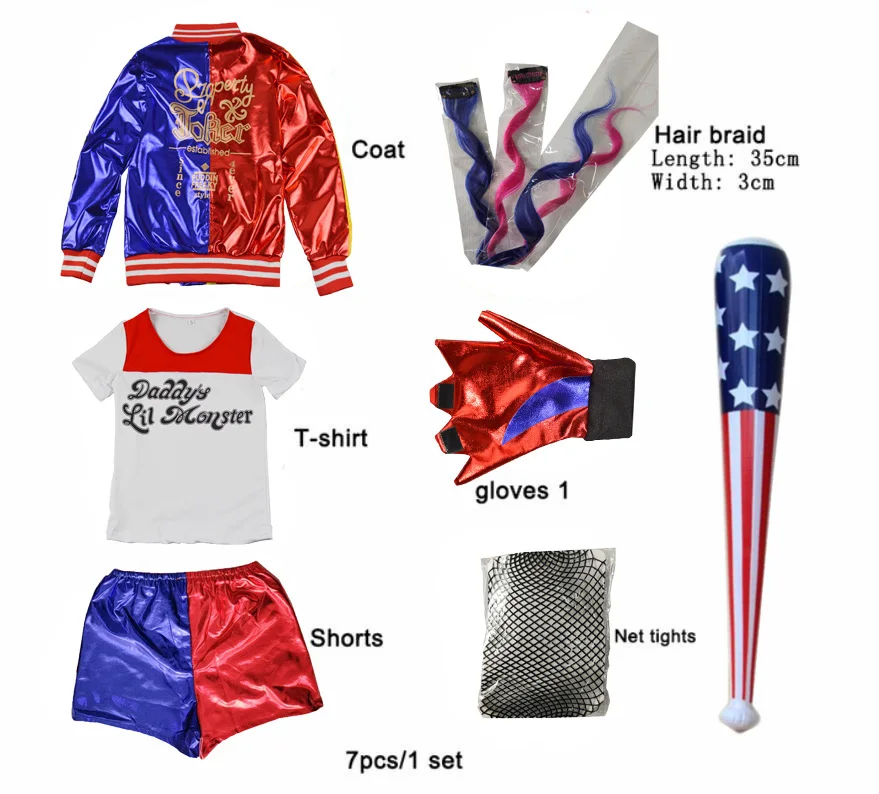 

Детские костюмы для косплея Харли-самоубийц для девочек, куртка премиум-класса Quinzel, отряд Квинн, футболка для вечеринки, одежда