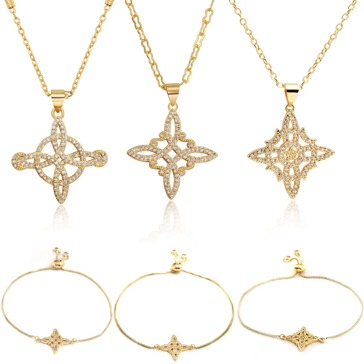 

MHS.SUN Newest Celtic Knot Necklace Set Mosaic Zircon Gold Plated Charming Geometric Pendant Necklaces Fashion Party Jewelry