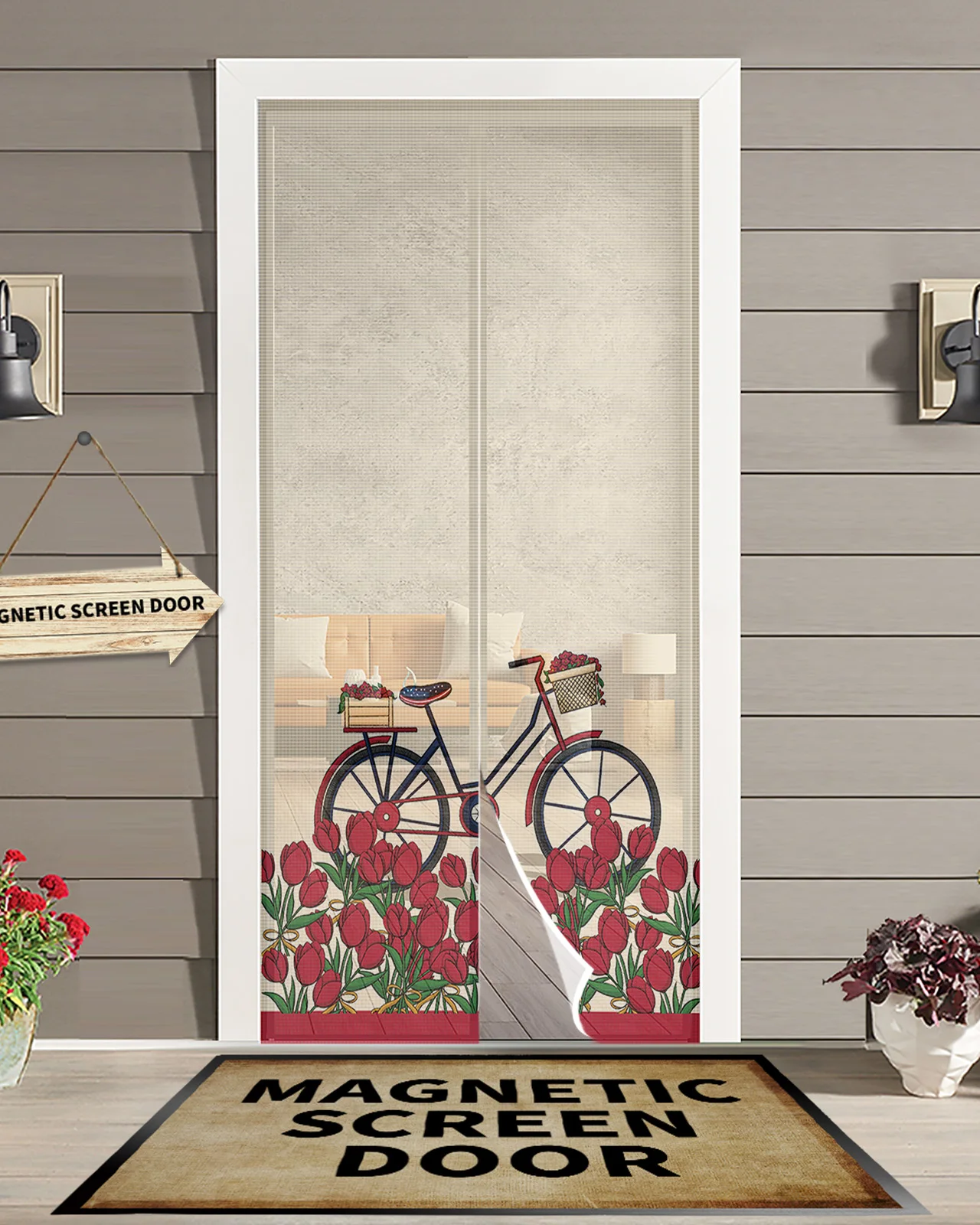 

Tulip Flower Bicycle Modern Magnetic Mosquito Door Curtain Anti Mosquito Insect Fly Bug Bedroom Door Curtain
