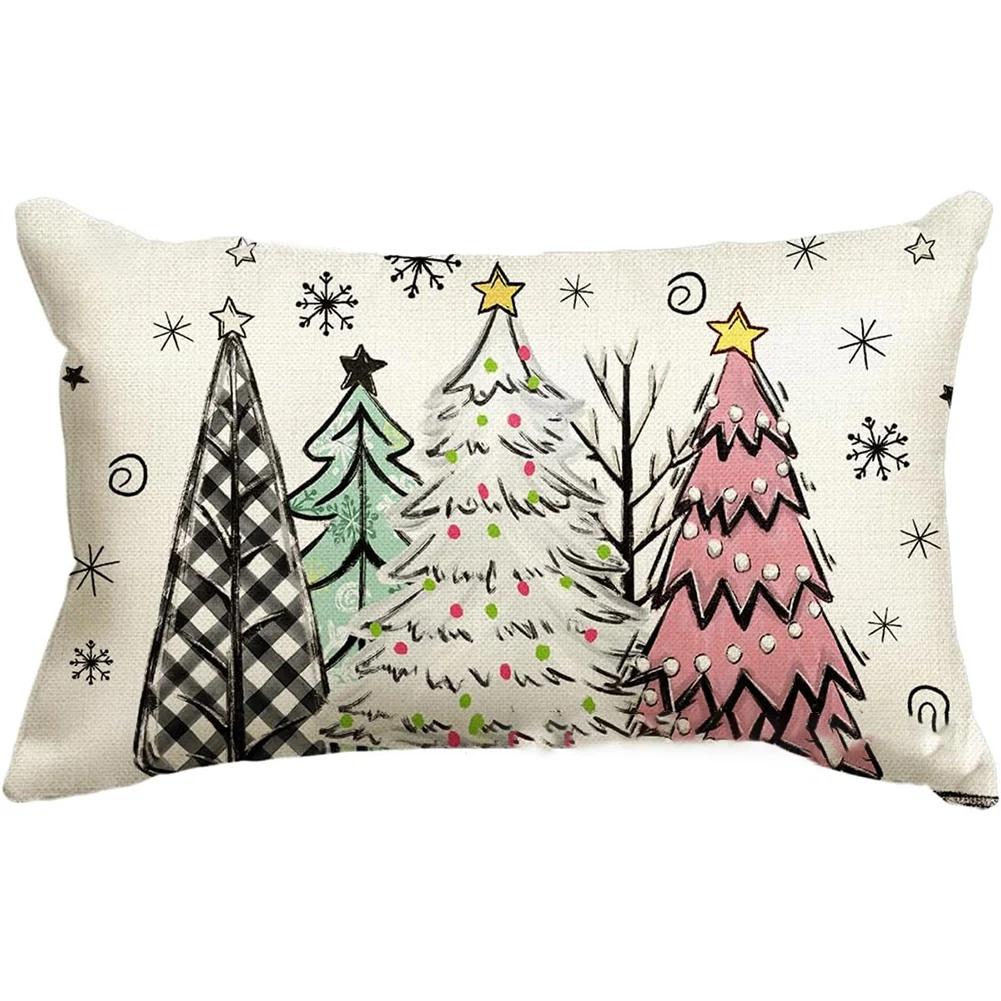 Праздничные рождественские подушки для поясницы моющиеся винтажные льняные