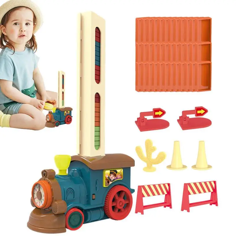 

Train Domino Stacker 80Pcs Lights And Sound Domino Laying Train Family Train Games Sawonly Dominoes Train Domino Laying Train