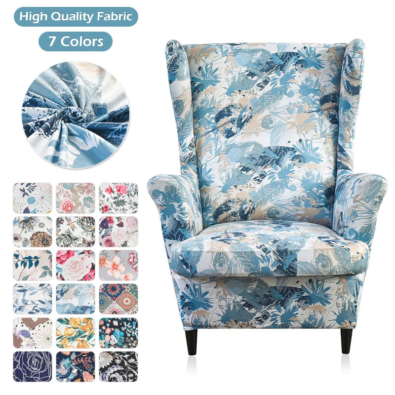 Printed Wing Back Chair Cover Stretch European King Chair Cover With Back Wingchair Covers Throne Chair For Wedding Loveseat