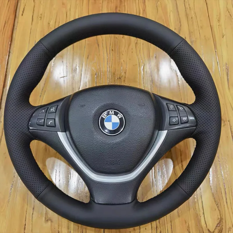 

for BMW X6 E71 2008-2014 E70 X5 2008-2013 Hand-stitched Black Anti-slip Leather Steering Wheel Cover Interior Accessories