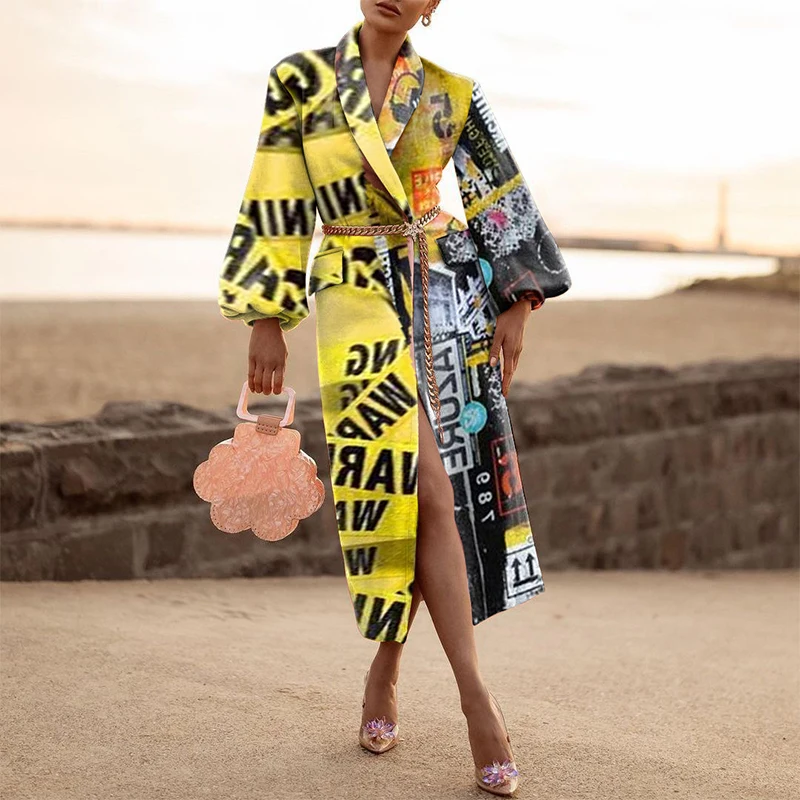 Женский длинный кардиган с отложным воротником повседневный Свободный длинными