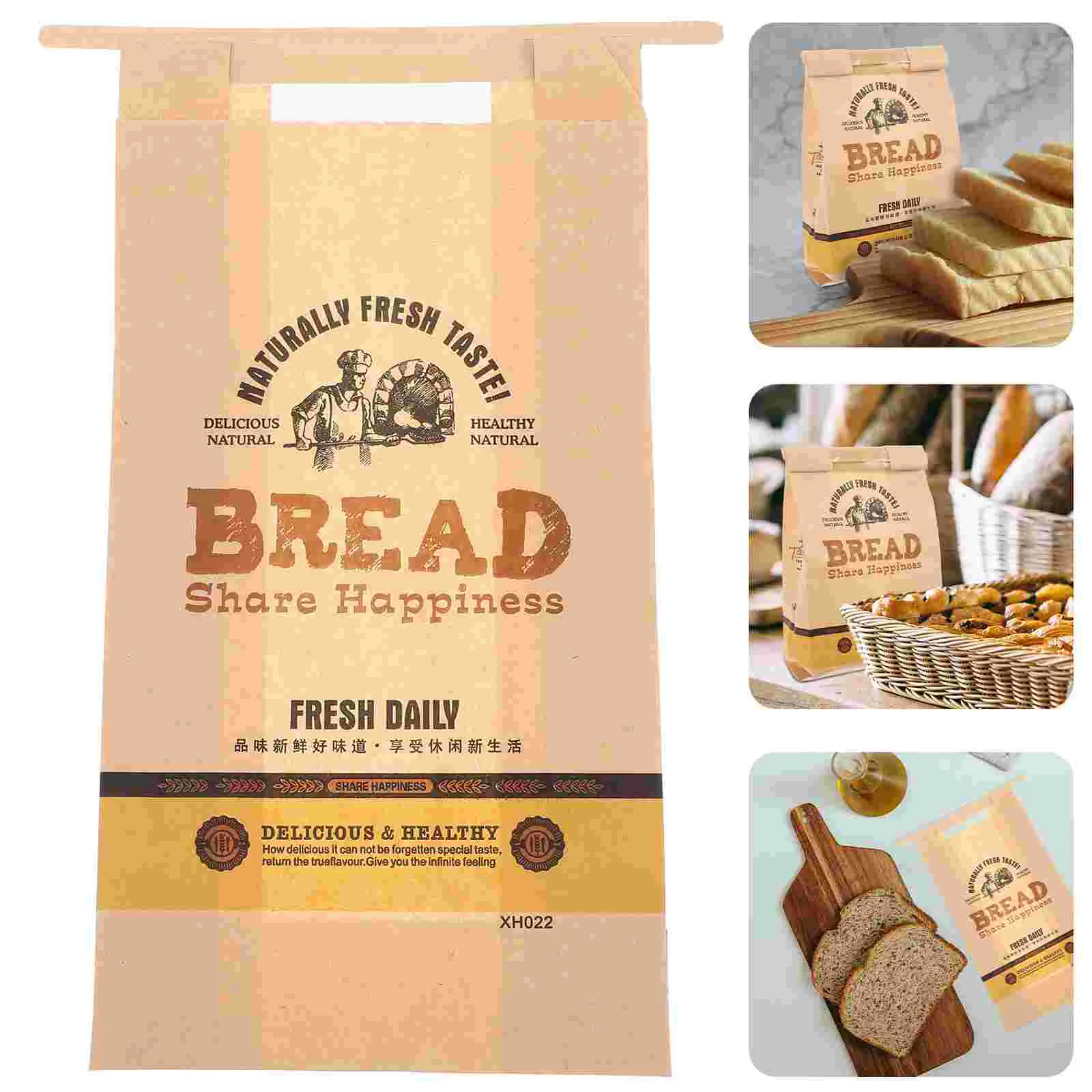 

50pcs Baked Food Packaging Bag with Clear Window Bread Kraft Paper Bag Toast Bag