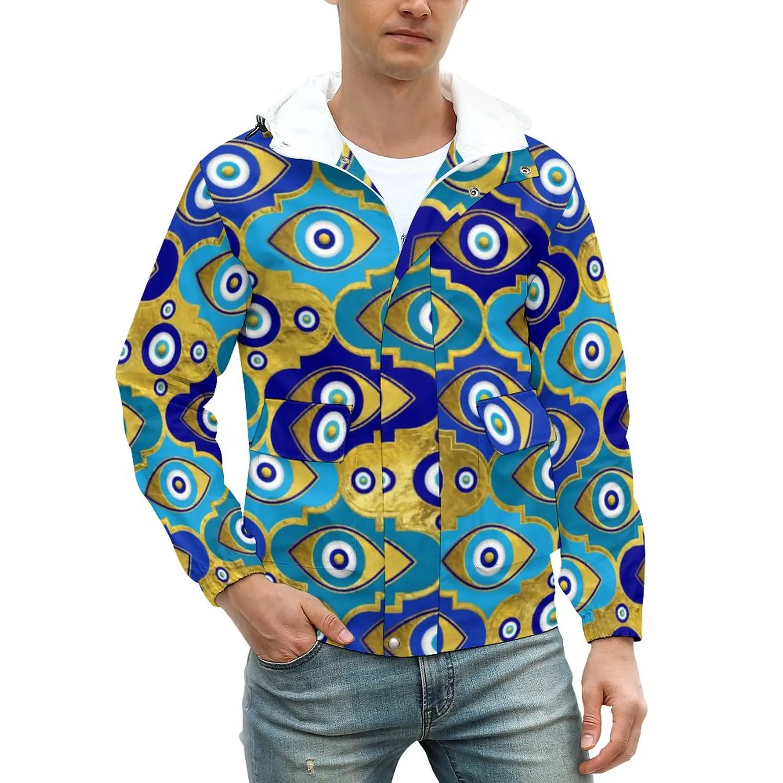 

Мужская зимняя ветрозащитная куртка с принтом сглаза