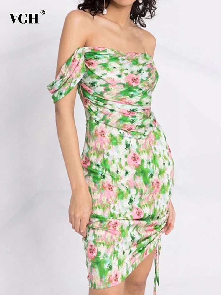 

Женское платье с цветочным принтом VGH, винтажное мини-платье с воротником-лодочкой, коротким рукавом и высокой талией, летняя одежда 2022